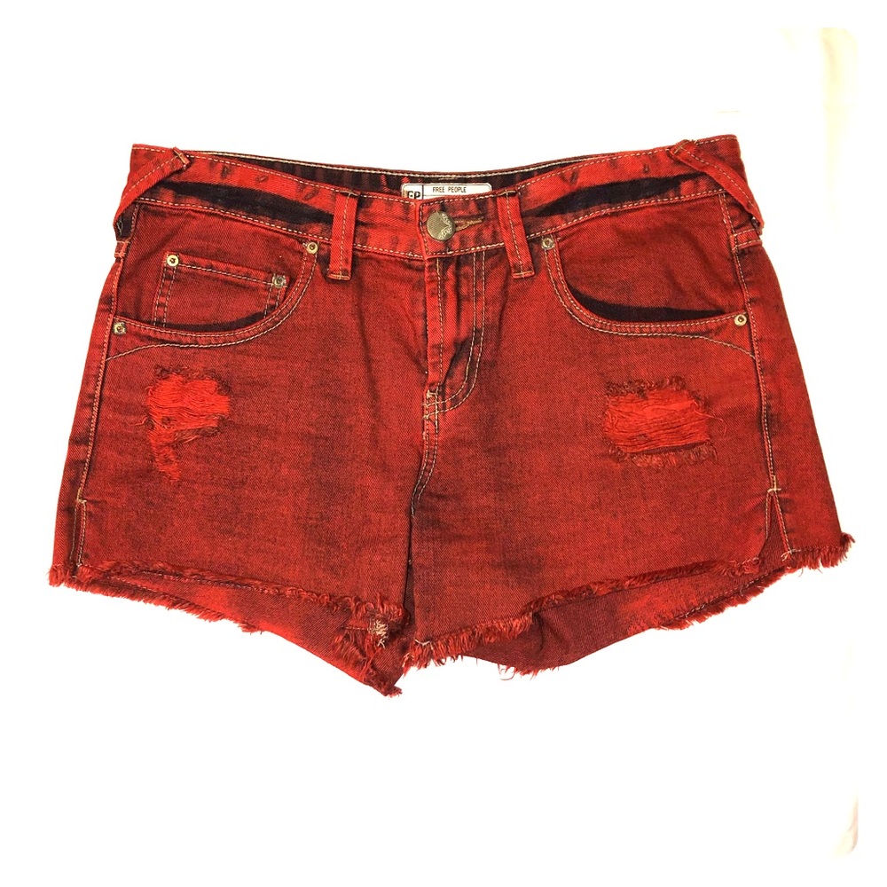 Free people distressed red denim shorts